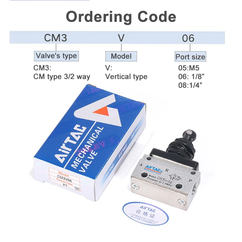 Airtac CM3V-05/06/08 Katup Kontrol Tipe Vertikal Katup Pneumatik 3/2 Arah
