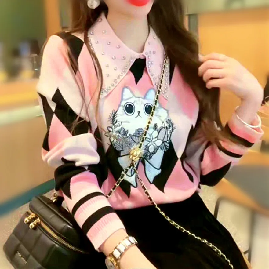 

Роскошные брендовые свитера, топы, женские Y2K, женский свитер с вышивкой мультфильма, Argry, лоскутные пуловеры, праздничная одежда, топы NZ154