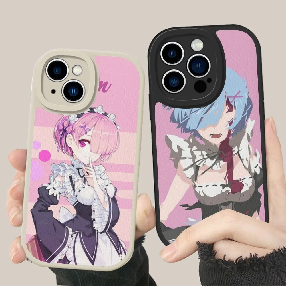 

RE ZERO Ram Rem Phone Case Hard Leather For iPhone 14 13 12 Mini 11 14 Pro Max Xs X Xr 7 8 Plus 6 6s