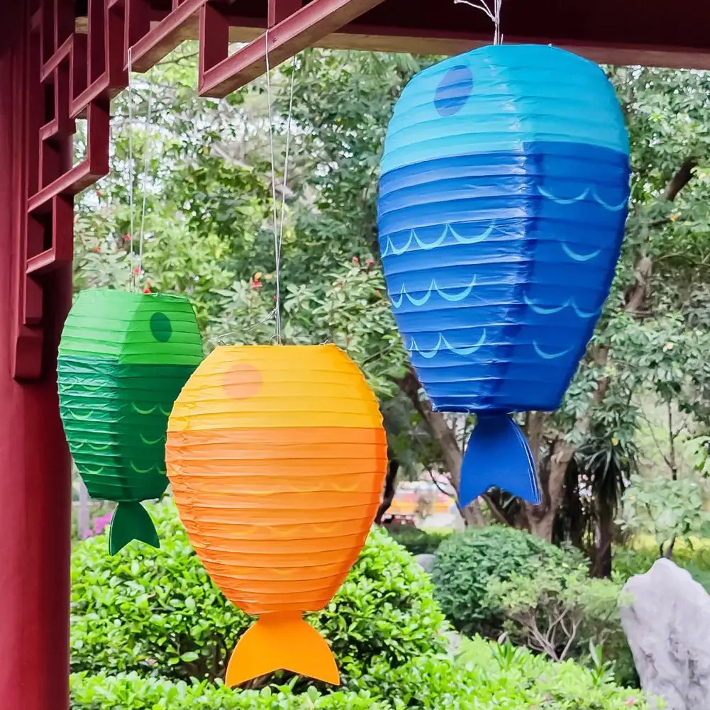 Unique  Hanging Lantern Handmade Ocean Creature Fish Shape Paper Lantern Cartoon Design Bright Color Lantern Courtyard Decor