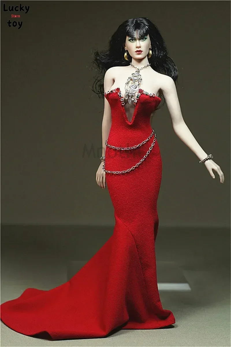 

Red Rose Dress 1/6 Scale Red Metal Tailed Conjoined Bra Skirt Dress for 12inch Action Figure Phicen TBLeague Toys Ruby toys