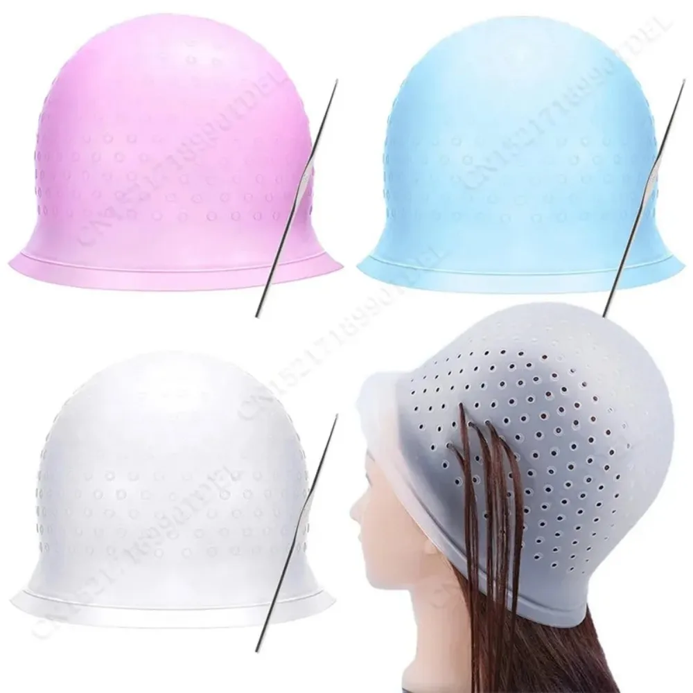 

DIY Frosting Dyeing Styling Tools Reusable Hair Colouring Highlighting Dye Caps with Hooks Silicone Hair Dyeing Cap Hook Needle