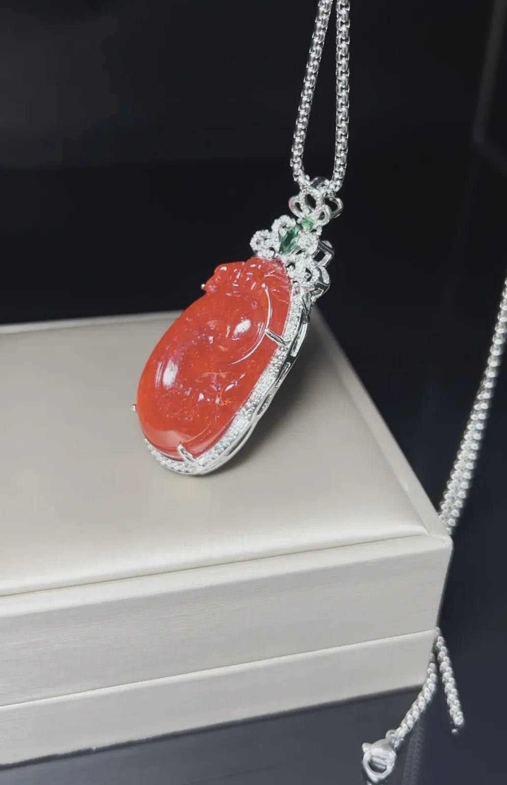 Real Natural Perfect High Ice Red Jade Jadeite Ruyi Pendant&Necklaces