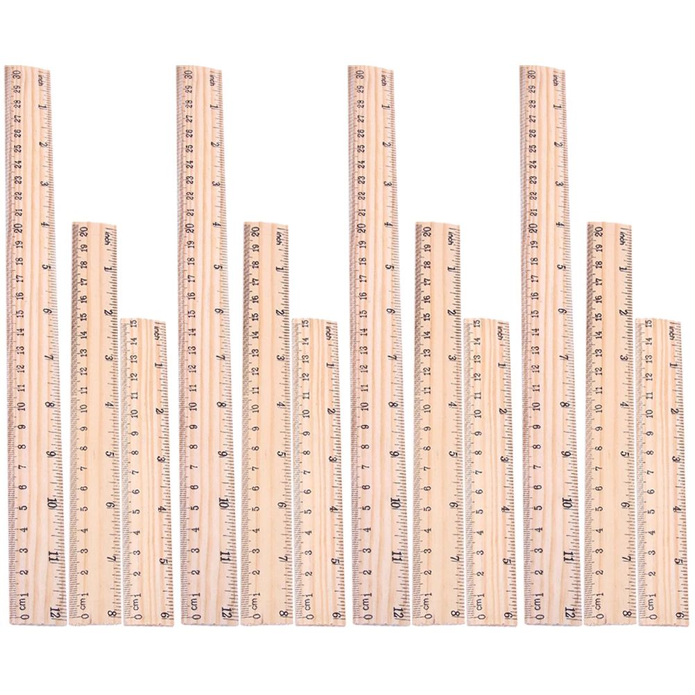 12 Pcs Wooden Ruler Stationery Thickened Straight Rulers Measuring Precision Affordable Desk Children's Classroom