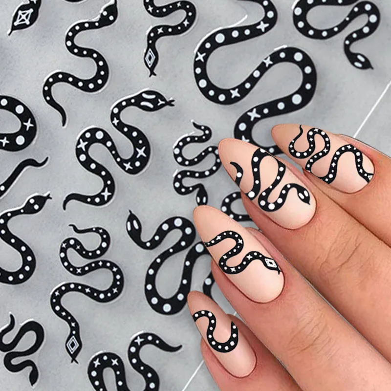 Retro Cross Nail Stickers Punk Snake Nail Decals Geometry Strips Dots Design Self Adhsive Nail Art Stickers Women Nail Supplies