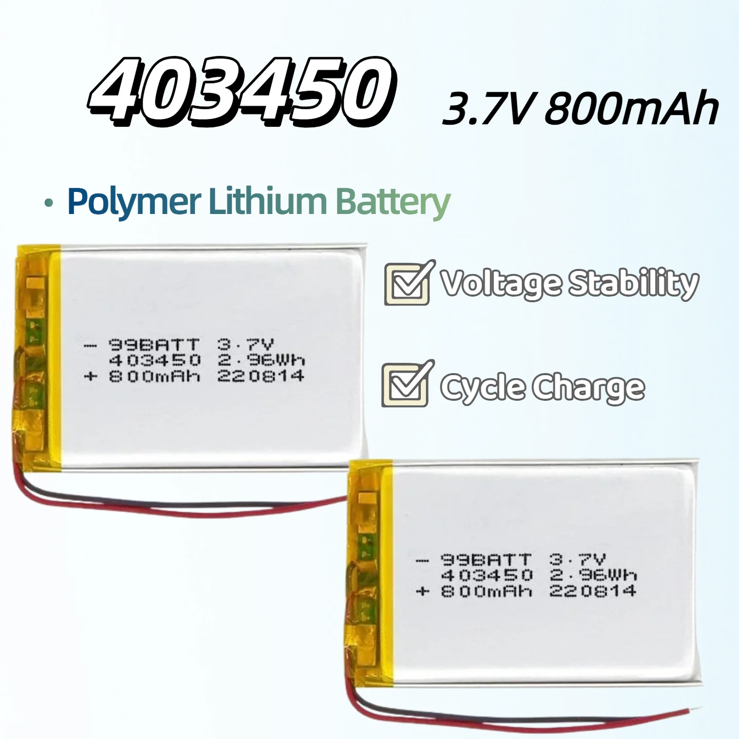 

403450 3.7V 800mAh Rechargeable Polymer Lithium Battery for Mouse & Tire Pressure Monitoring