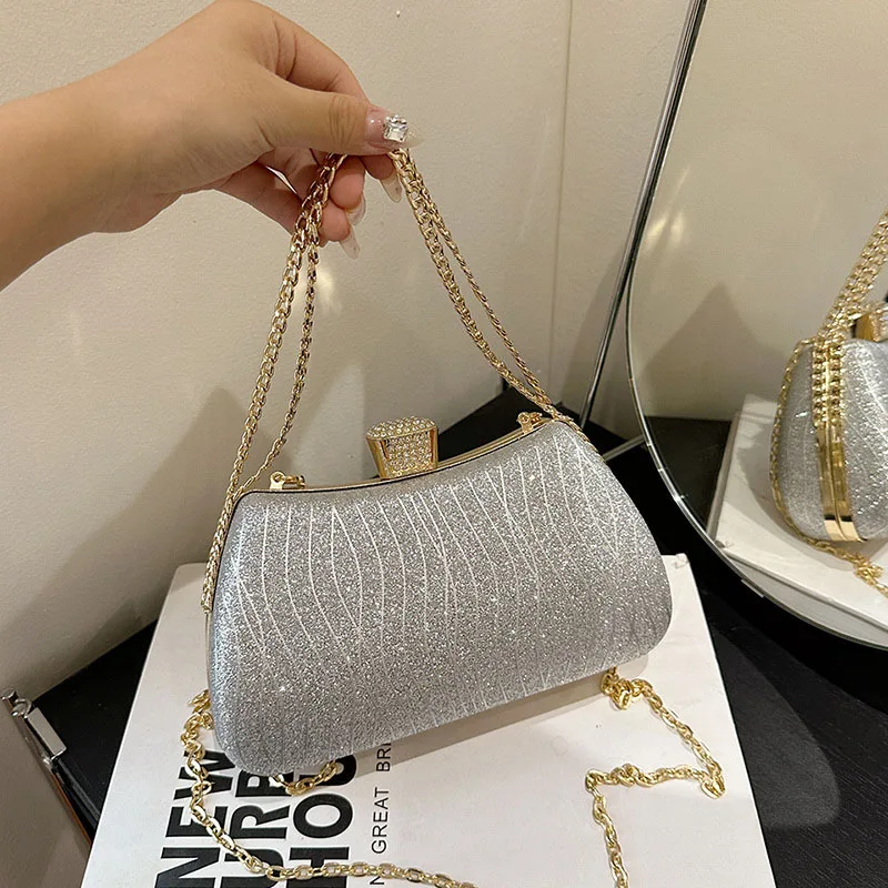 Hot Sale Luxury Moon Handbag Apricot Evening Clutch Bag Party Chain Shoulder Bag Female Sequin Wedding Purse Handbag for Women