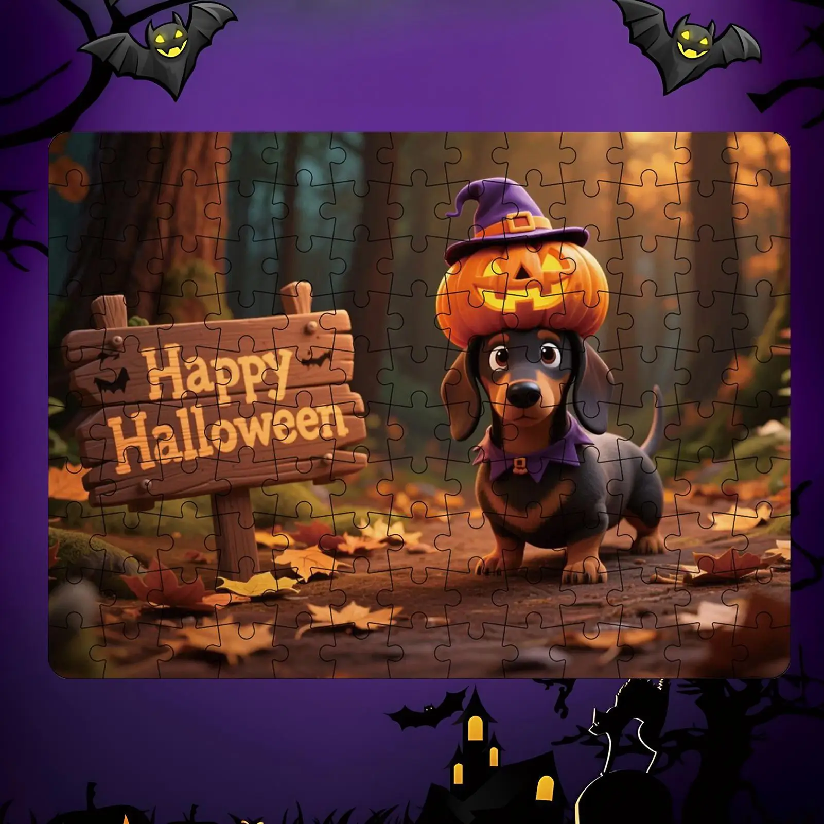 Halloween-Puzzles, 130-teiliges Puzzle mit Kürbis und Tier, lustiges, herausforderndes Halloween-Spiel für Familienurlaub, Spielkinder