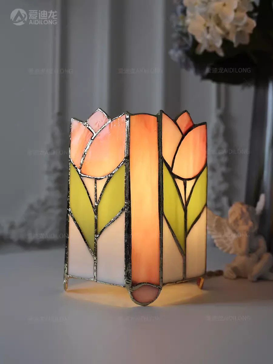 

Французский тюльпан, стеклянная настольная лампа ручной работы, прикроватная лампа для спальни, небольшой ночник, настольная лампа в американском стиле ретро