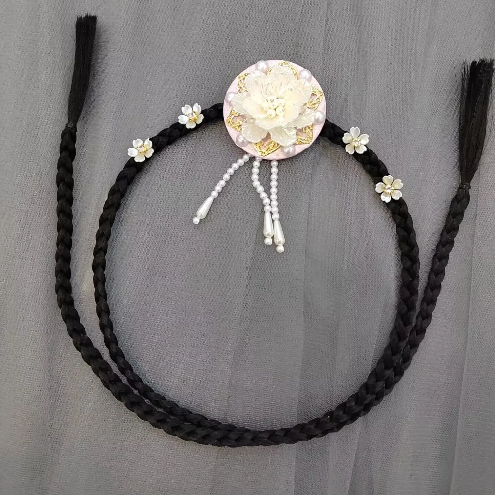 Flower Hanbok Wig Headdress Tassel Traditional Korea Ethnic Style Hairband Classical Elegant Stage Dance Hair Hoop Performance