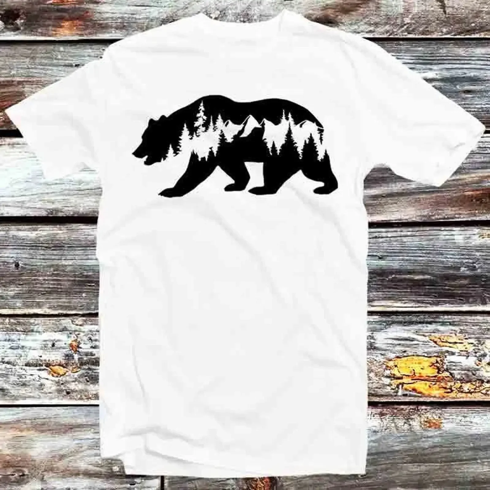 Berge im Bären Abenteuer Wanderlust T Shirt B565 vintage Washed Stretched Versatile streetwear Top For Everyday Wear homme