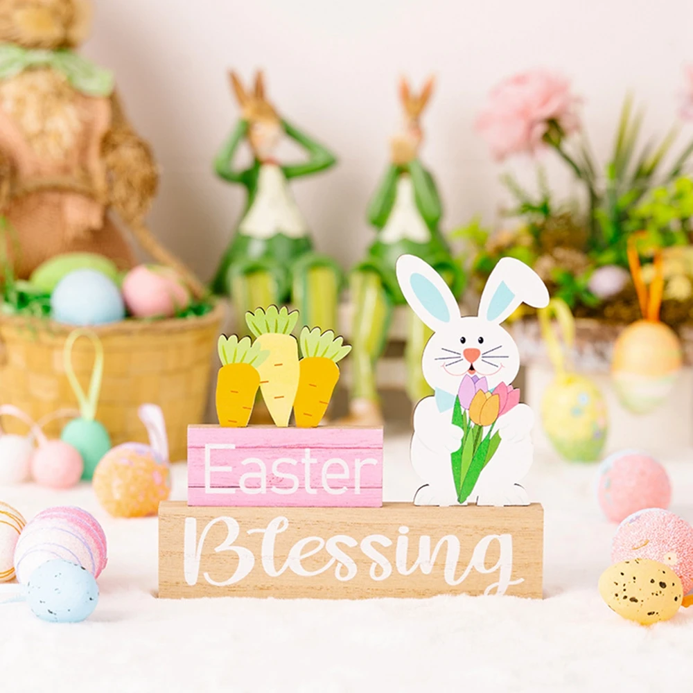 Ester Bunny Decorations Wooden Gnomes Crafts Figurines Standing Bunny Ornaments For Desk Office Home Party Happy Easter