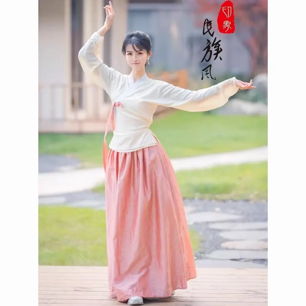 2025 traditional korean hanbok korean dance costume female minority art test performance costume training costume 2 piece set