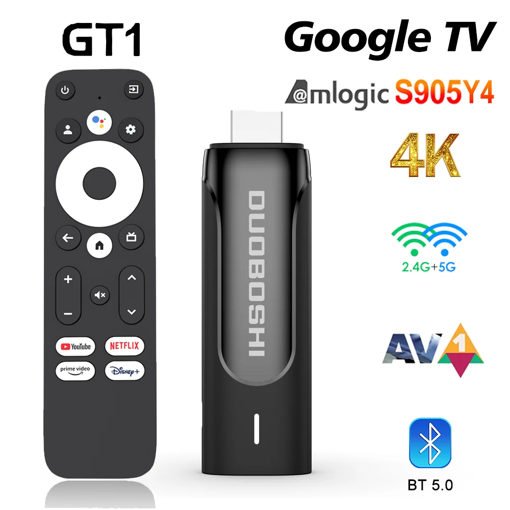 DUOBOSHI GT1 4K Streaming TV Stick Amlogic S905Y4 Android 11 Google TV Media Player DDR4 2.4G/5G Dual WIFI BT 5.0 AV1