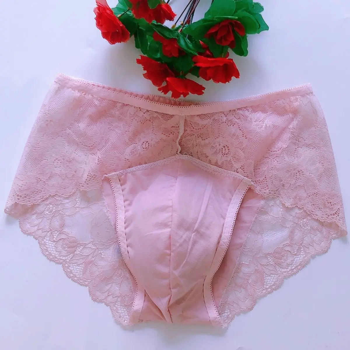 Plus Size See Through Lace Bow Man's Sexy lingerie Cross-dressing Briefs Couple Erotic Underwear Private Party BF Panties Gifts