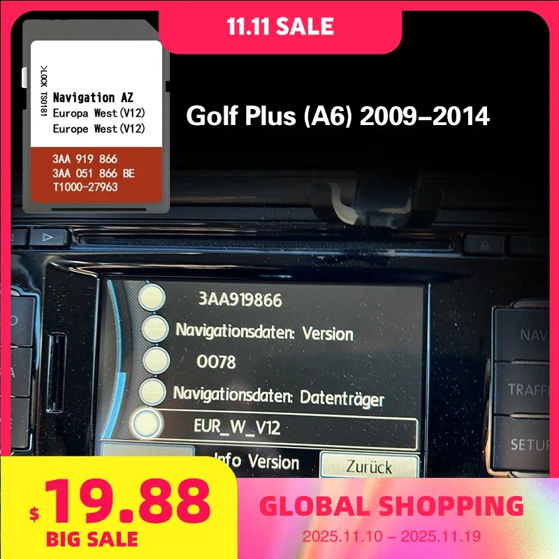 

SD Card for VW Golf Plus (A6) 2009-2014 Navigation Map Cover Iceland Italy Liechtenstein Sat NAV Card