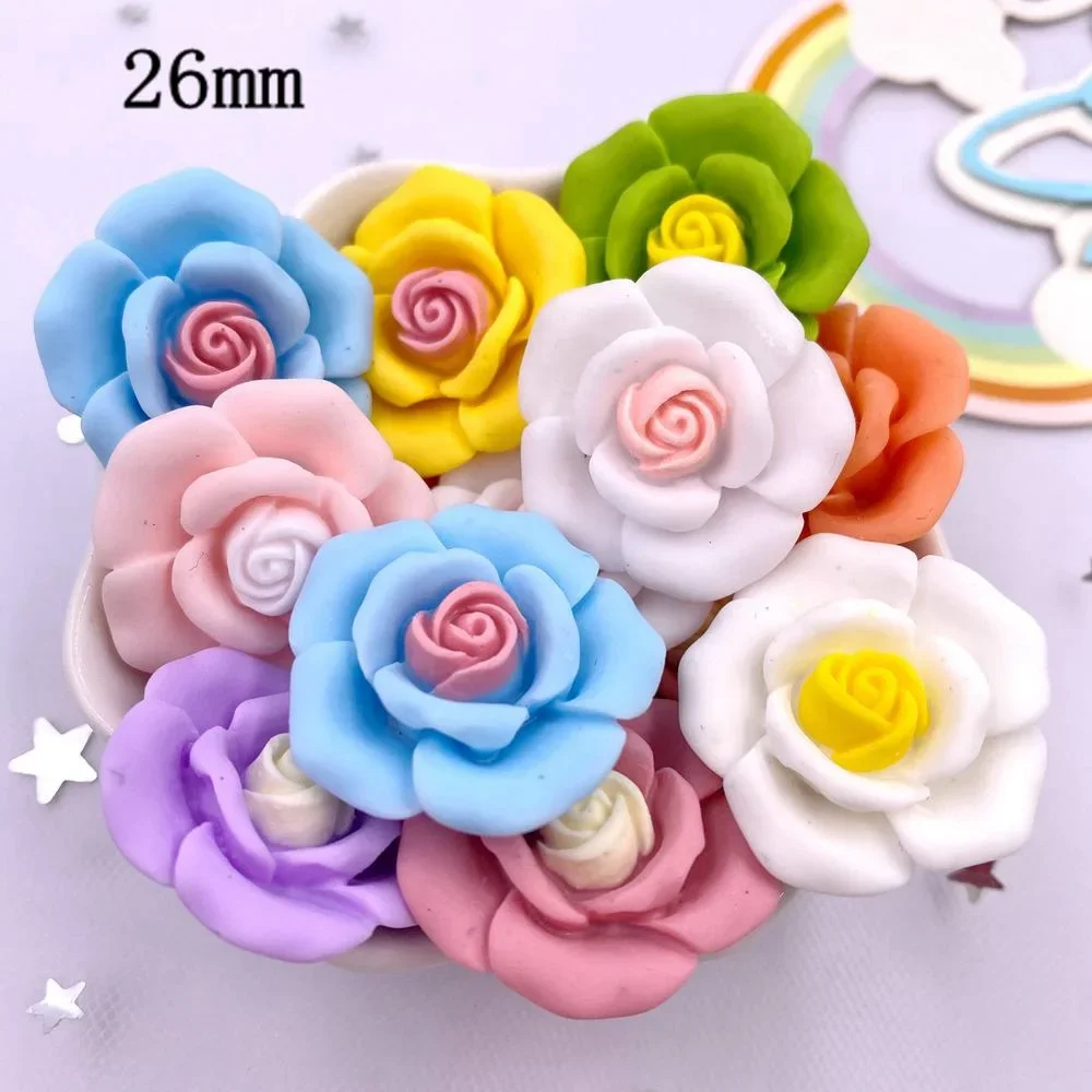 10Pcs 26mm Resin Kawaii Colorful Double Large Flower Flat Back Stone Flower Figurines Scrapbook DIY Hairpin Accessories Crafts