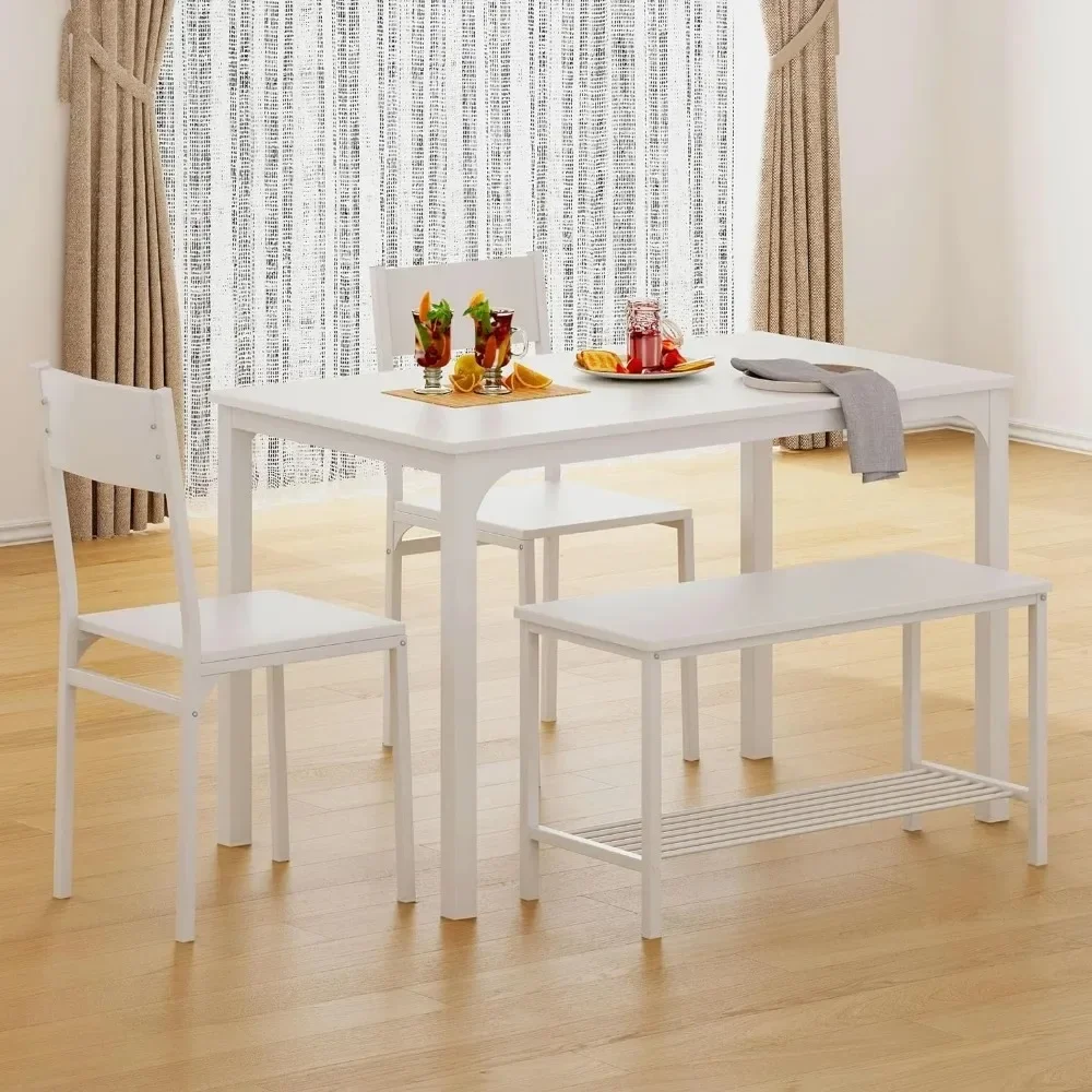 4 Piece Dining Table Set, Dinette  Kitchen  with Bench and Chairs, Kitchen Dinner with Benches for 4