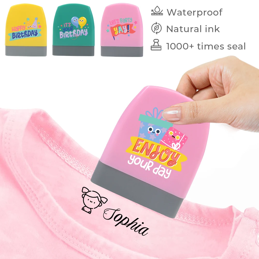 1 szt. Personalizowany stempel z imieniem, wzór urodzinowy, stempel z własnym imieniem, stempel z imieniem, stempel do ubrań, stempel do tkanin, logo