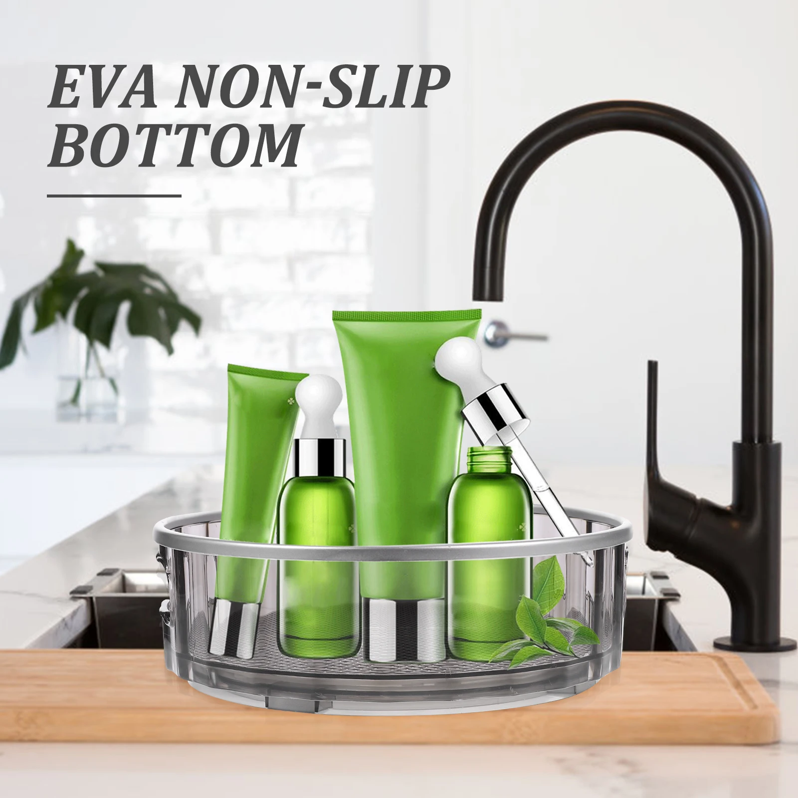 

1pc Rotating Shelf Spice Rack Kitchen Organizer Storage Basket High Quality Plastic Thick Non Slip Hand Held