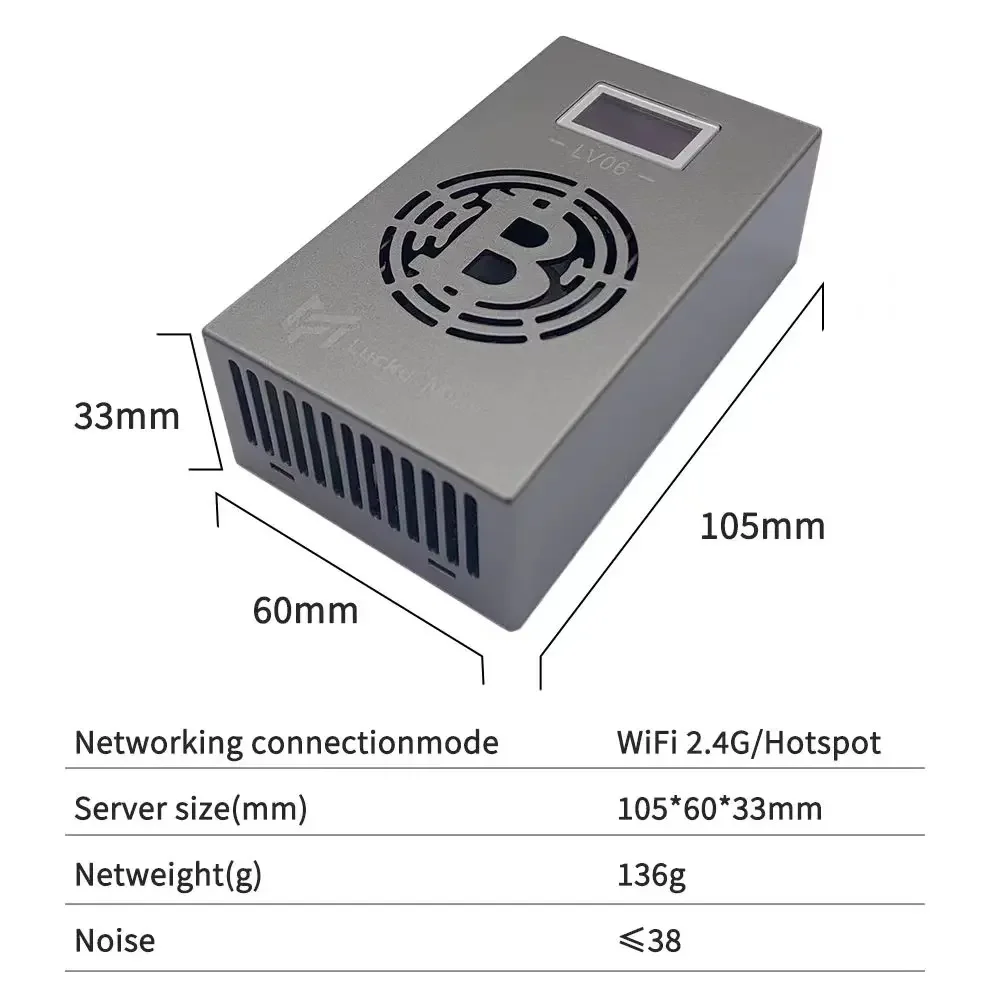 Minero de la suerte BTC solo, máquina de minería de criptomonedas, LV06, SHA-256, 500GH/S, BM1366, Asic, novedad de 2024