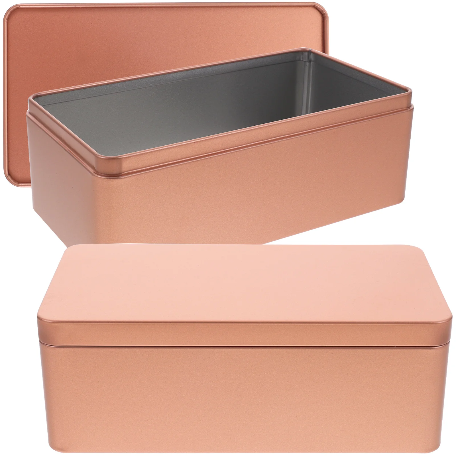 

2 Pcs Tinplate Gift Box Wedding Candy Tins Lunchbox Rose Gold Small with Lids Case Rectangular Boxes Cans