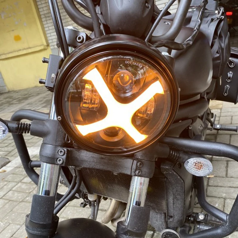 Motorcycle 7 Inch Round LED Headlights DRL Hi/Lo Beam 50W 30W Ring Amber Angel Eye For Any With 7 Inch LED Motocs