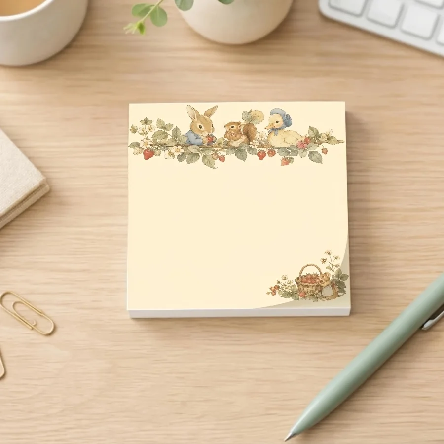 200/100-Piece Set of Cute Strawberry, Rabbit, Squirrel, and Duck Notepads, Vintage Country-Style Floral and Animal Writing Notebooks, Strawberry Harvest Aesthetic Design, To-Do List Planner Diary Paper, Multi-Purpose Stationery Gifts, Suitable for School, Office, and Home Use, Halloween and Christmas Gifts