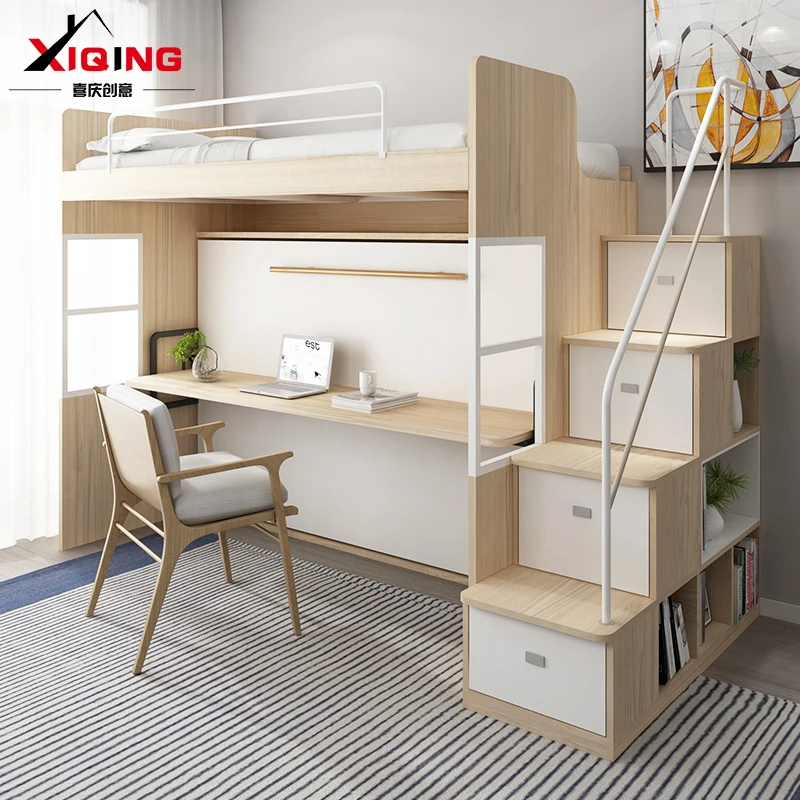 Invisible Wood Multi-Functional High Low Bed Upper Lower Combination for Mother Child Children's Bunk Bed Loft Bed with Desk