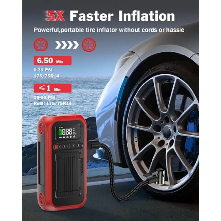 Compressore d'aria portatile per pneumatici per auto, palle per biciclette e altro: 5X Gonfiatore digitale per pneumatici più veloce da 150 PSI con ventilatore d'aria e