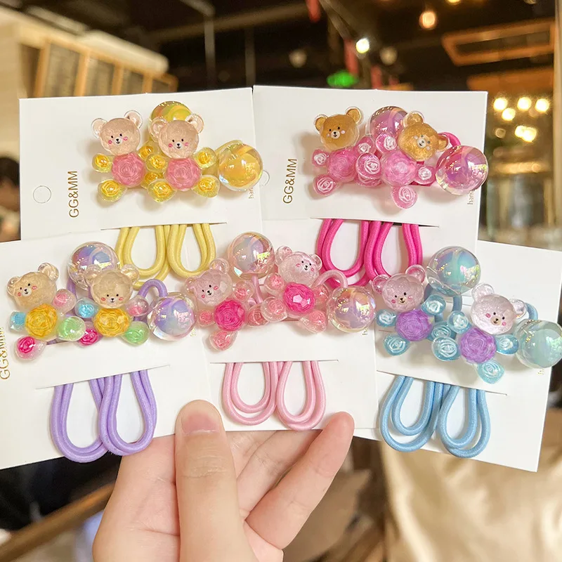 2PCS New Lovely Graffiti Bear Girls Kids Elastic Hair Bands Princess Hair Accessories Children Hair Ties Baby Headwear