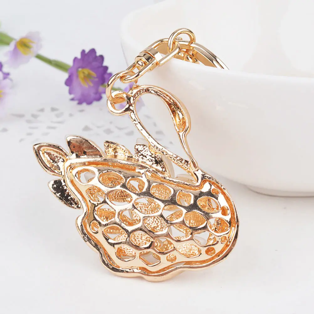 

Exquisite Swan Key Pendant Rhinestone Studded Durable Decorative Bag Key Ring Lightweight Hanging Ornament Gift