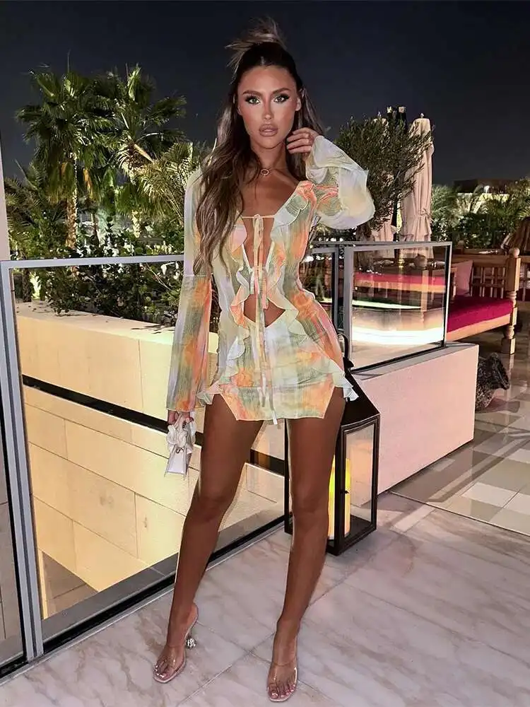 Townlike Mesh Hollow Out Transparent Sexy Dress Women Mini 2023 Spring  Summer Dress Reffles Nightclub Party Bodycon Dresses - AliExpress