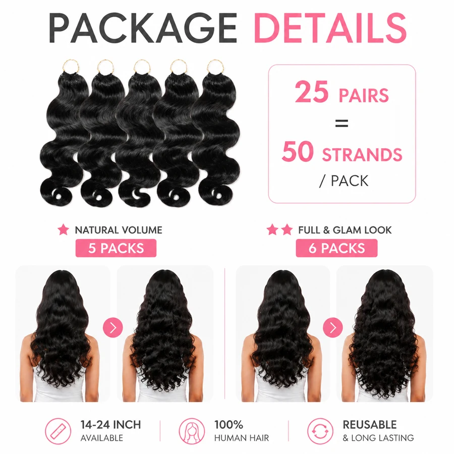 WOWANGEL Miracle Knots Haarverlängerungen Echthaar Feder-Häkelhaar Body Wave Leichte Unsichtbare Knoten Boho-Haar für Frauen – Detail 6
