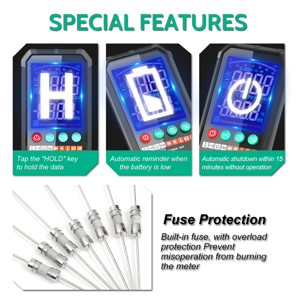 FY107A/107C Digital Multimeter Smart DC AC Voltage Capacitor ohm diode NCV HZ multi Taster transistor 6000count detector Meter