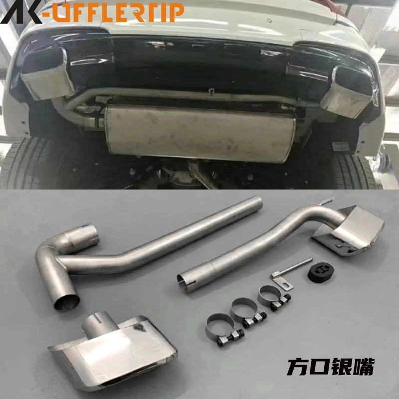 Cocok untuk knalpot modifikasi BMW X3X4, pipa knalpot ganda dua sisi, stainless steel, serat karbon, ujung persegi.