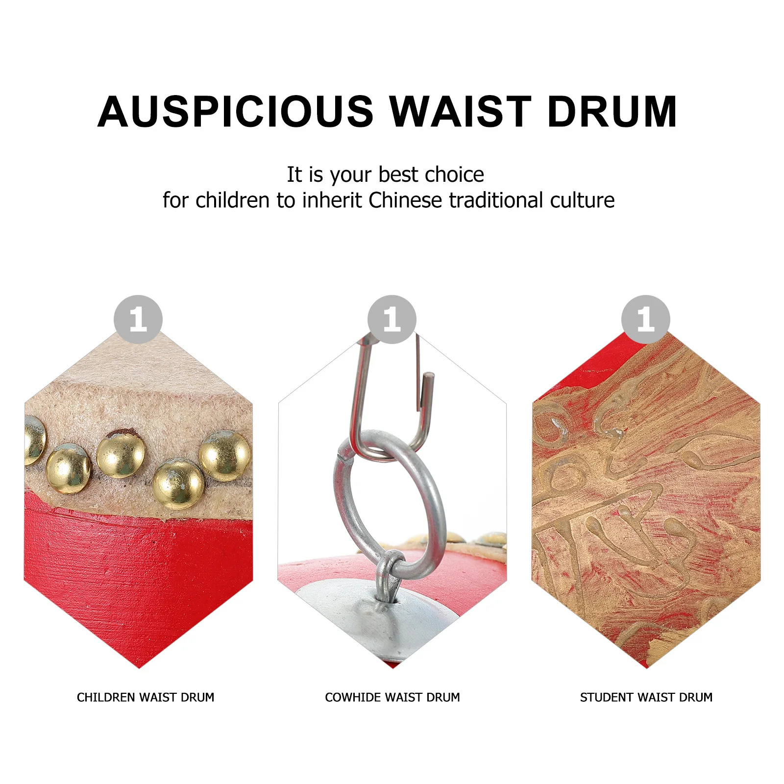 1pc Drachen Muster Taille Trommel Rot Holz Traditionelle Chinesische Percussion Instrument Für Kinder Tragbare Leistung Dance