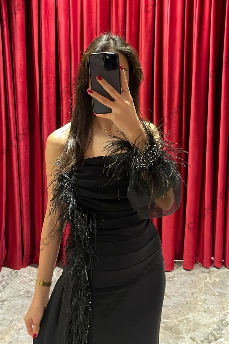 Vestidos de noite de chiffon preto para mulheres, manga comprida, vestido sereia com um ombro, fora do ombro, festa formal