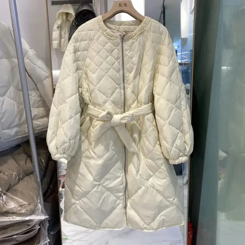 Winter nieuwe dames donsjack woon-werkverkeer Diamond Grid gebonden witte eend donsjack