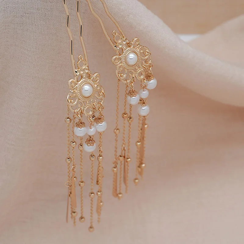 Chinesische Perlen-Quasten-Haarnadel, elegantes Hanfu-Qipao-Haar-Accessoire mit schüttelnder kleiner U-förmiger Palast-Haarnadel für den täglichen Gebrauch – Detail 5