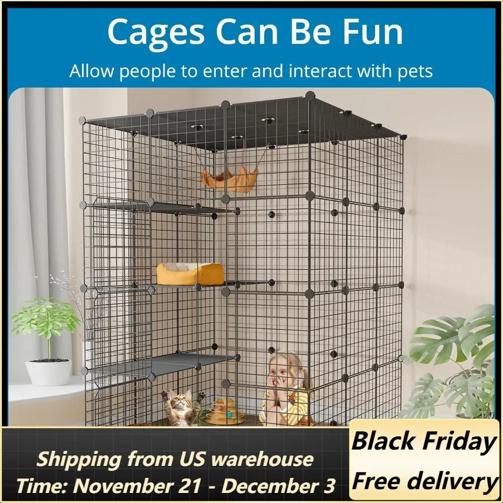 Large Cat Cage, Cat Enclosures Indoor with Balcony, DIY Cat Playpen Detachable Metal Wire Kennels Crate