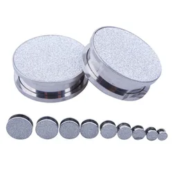 2pcs Sandpaper Stainless Steel Ear Plugs and Tunnels Screw Ear Piercings Earlets Earring Expander Ear Gauges Body Jewelry 6-25mm