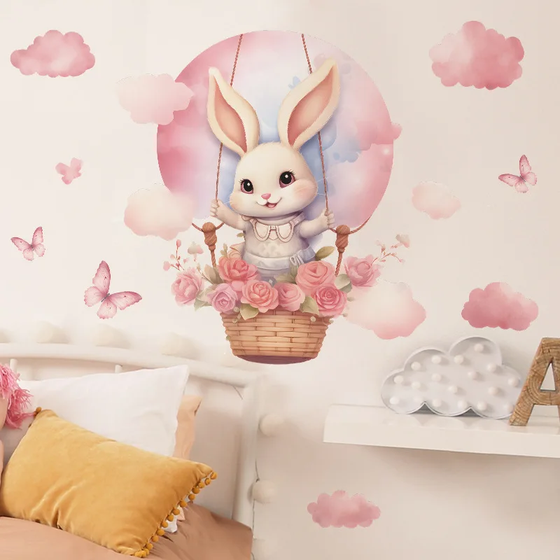 Cartoon Cute Bunny Vinyl Wall Stickers For Kids Room Decoration Anime Room Decor Wall Decor Bedroom Accessories Home Decoration