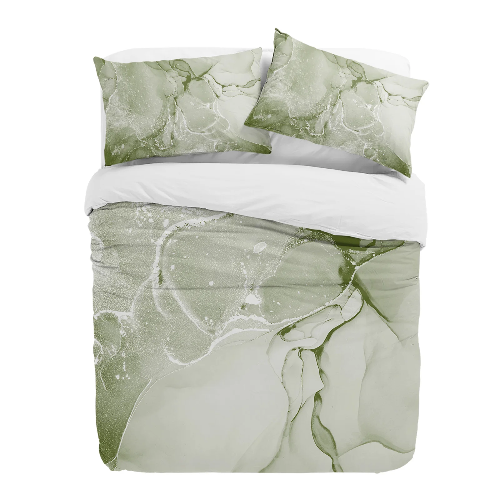 

Sage Green Marbled 3pcs Bedding Set For Double Bed Home Textile Duvet Cover Quilt Cover Pillowcase