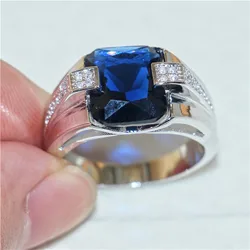 Classic 925 Sterling Silver Square Blue Sapphire Rings Eternal Cocktail Wedding Rings for Men Jewelry boy gift