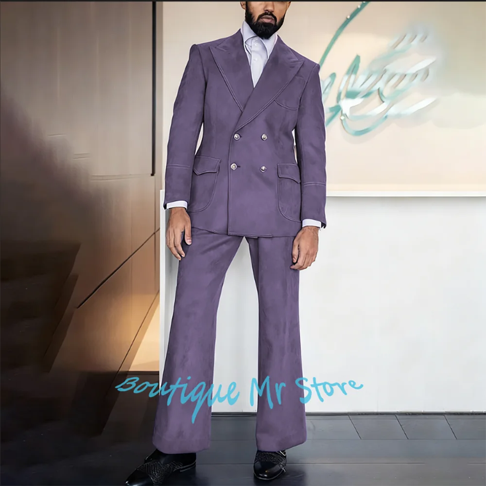

Elegant Men's Purple Suede Suit Vintage Tailored Double-breasted Two Pieces (Jacket+Pants) for Formal Party Wedding Guest Outfit