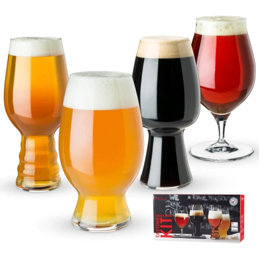 

Crystal Beer Glass Tasting Set of 4 for Craft Beer Enthusiasts: Pilsner Ale IPA Tasting Glasses Designed for Optimal Aroma and