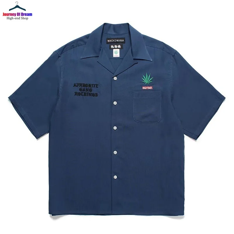 WACKO MARIA Summer Brand Mens Womens Cuban Collar Embroidered Letters Maple Premium Casual Hawaiian Short Sleeve Shirt