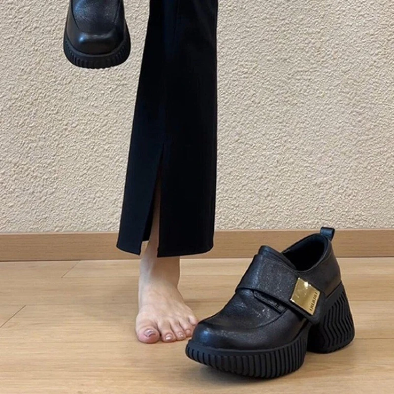 

Женские туфли на толстой подошве с круглым носком, на широком каблуке, водонепроницаемые, на платформе, модные, универсальные, удобные, нескользящие, дышащие