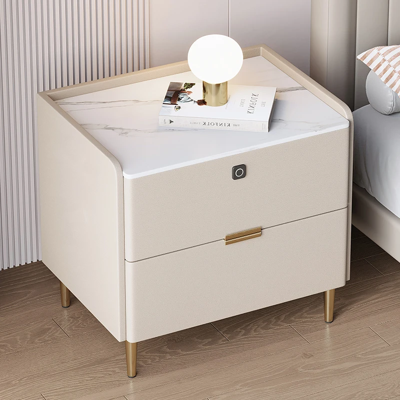 30/35/40/45/50cm New Design Nightstand Modern Bedside Table with Lock Solid Wood Storage Cabinet Leather for Home
